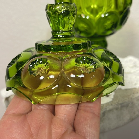 Vintage LE Smith Moon & Stars Green Footed Pedestal Candy Dish With Lid - Picture 9 of 9